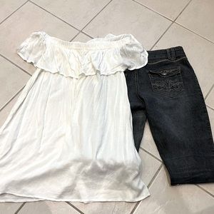 Juniors 2-Piece Jeans/Off Shoulder Set